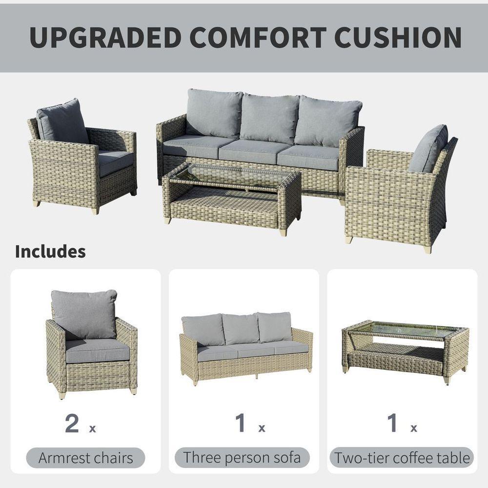 4 PCS Patio PE Rattan Sofa Set, Outdoor Conversation Furniture Set Outsunny