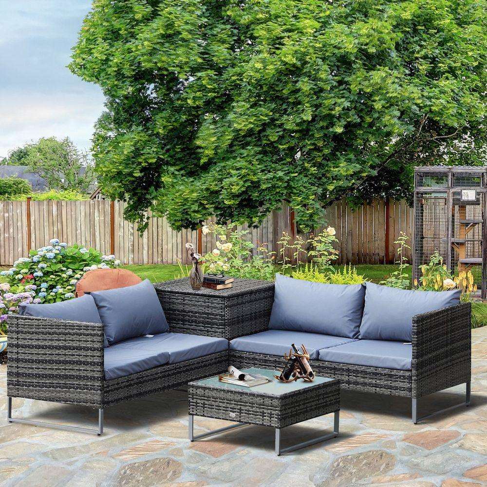 4-Piece PE Rattan Outdoor Garden Furniture Set Mixed Grey Outsunny