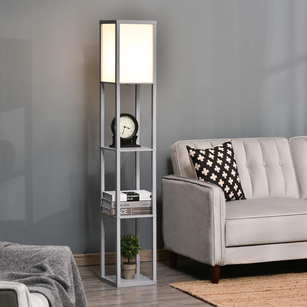 4-Tier Floor Lamp, Floor Light with Storage Shelf, Grey 3-Tier HOMCOM