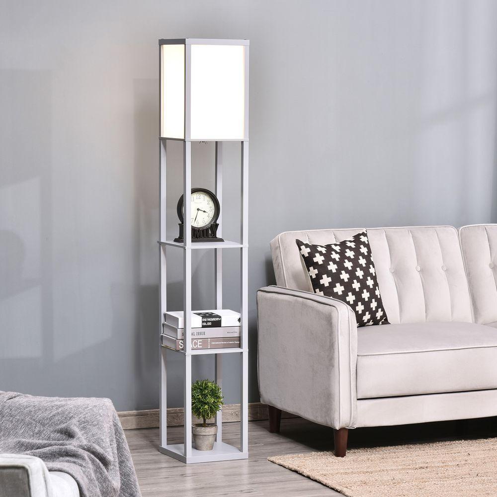 4-Tier Floor Lamp, Floor Light with Storage Shelf, Grey 3-Tier HOMCOM