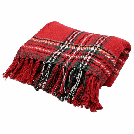 Red Tartan Woven Checked Cotton Throw 125cm x 150cm
