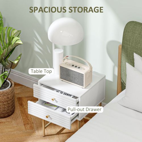 HOMCOM Bedside Tables Set of 2 with 2 Drawers for Bedroom HOMCOM