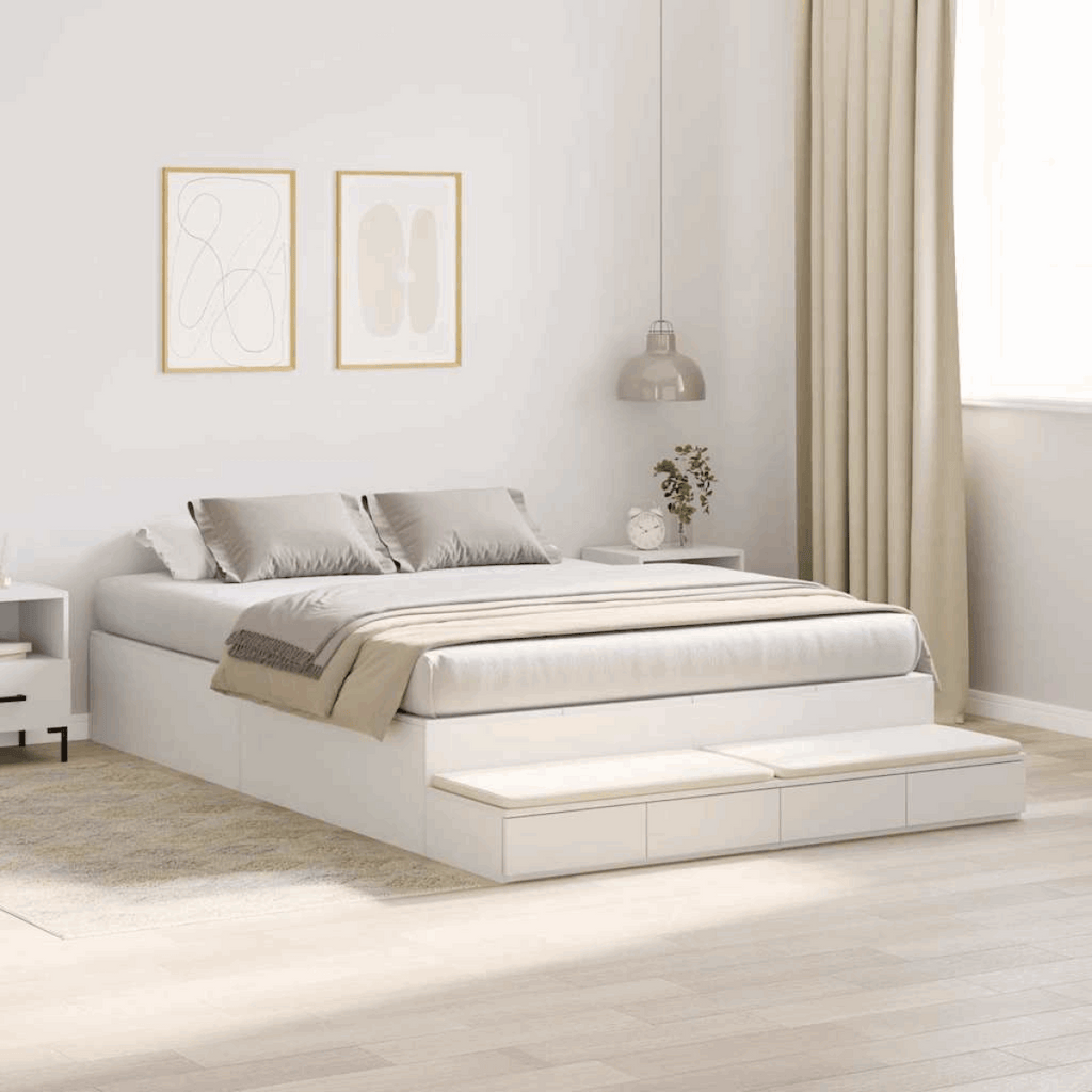 vidaXL Storage Bed Frame White 236.5 x 160 x 31.5 cm Engineered wood vidaXL