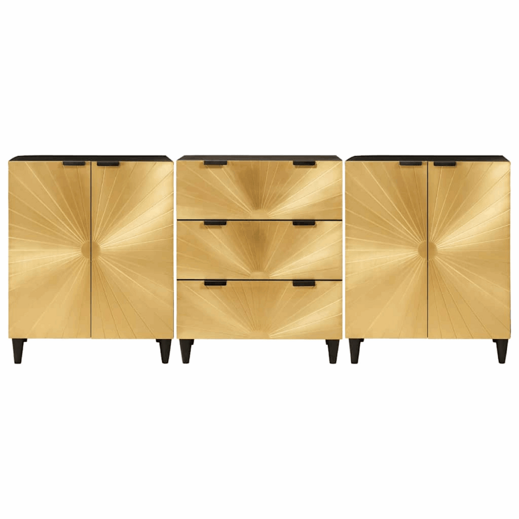 vidaXL Sideboard 3 pcs Black and Gold 60 x 33 x 75 cm Solid mango wood vidaXL