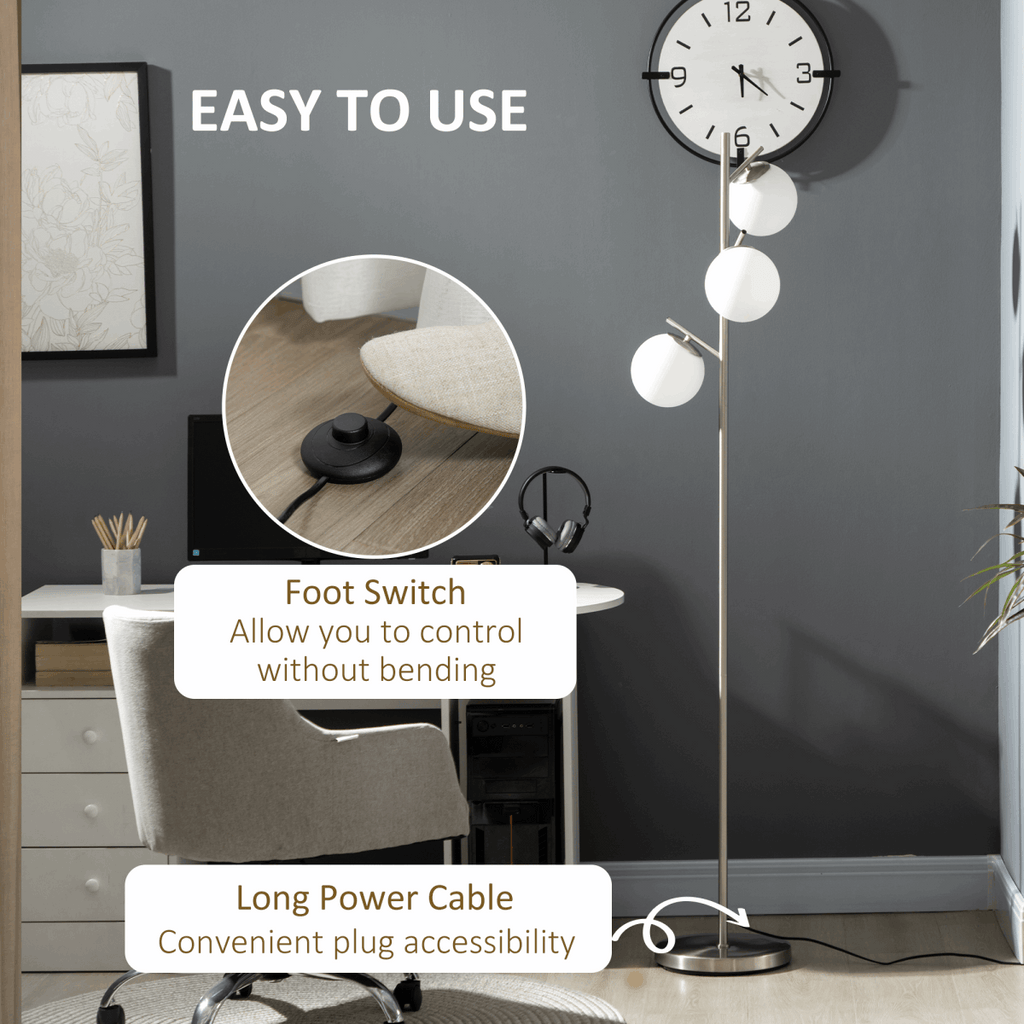 Modern Floor Lamp for Living Room Bedroom, 3 Light Tree Standing Lamp, Silver Unbranded