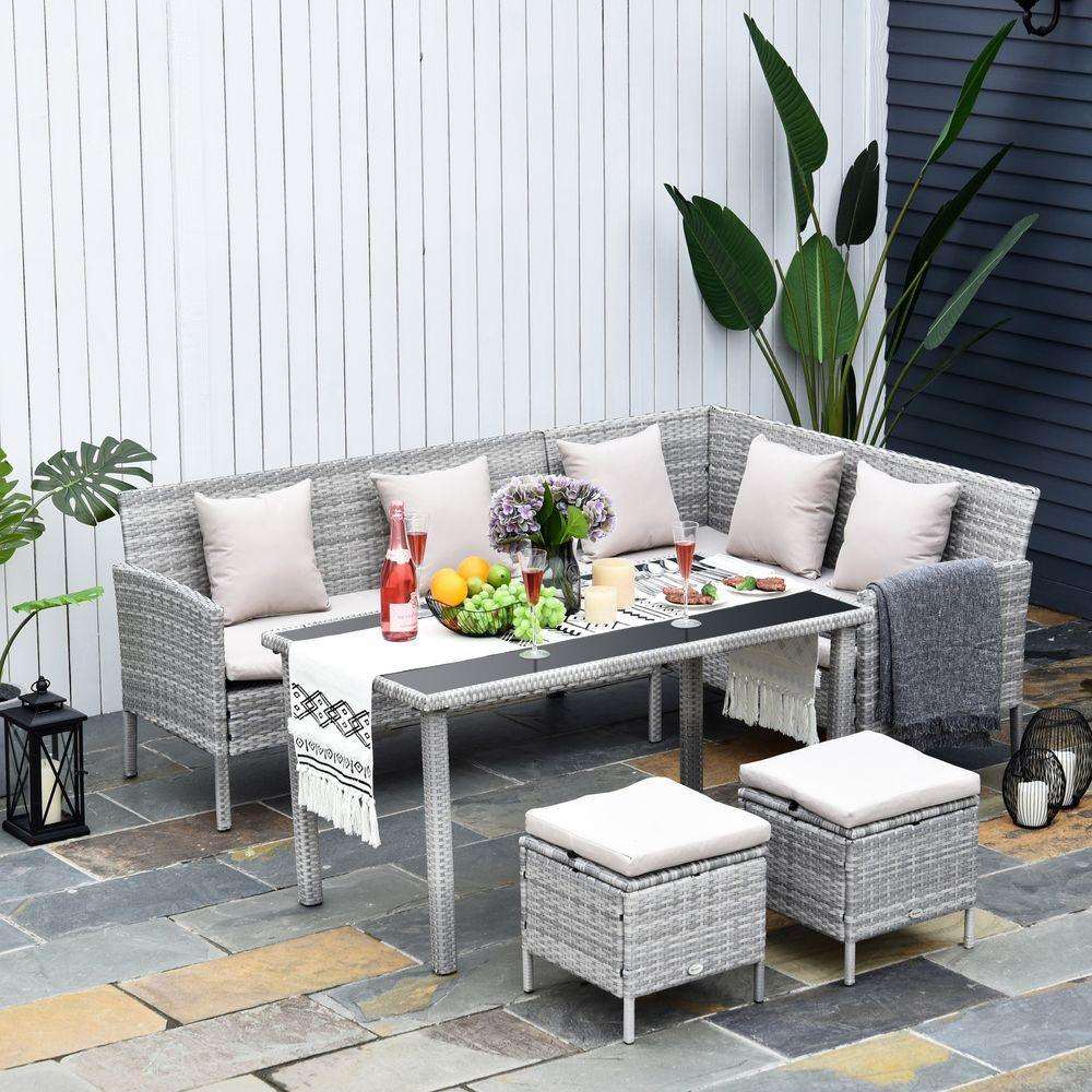 5 Pcs Rattan Wicker Furniture Patio Dining Table Stool Chaise Lounge Set Outsunny