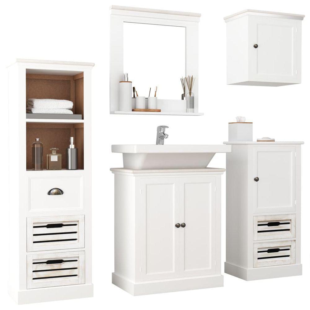 5 Piece Bathroom Furniture Set Solid Wood White vidaXL