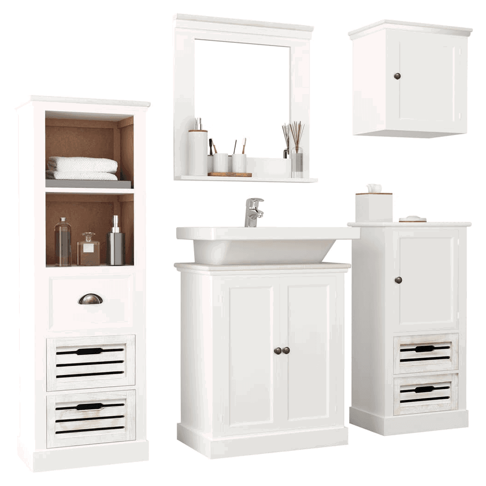 5 Piece Bathroom Furniture Set Solid Wood White vidaXL