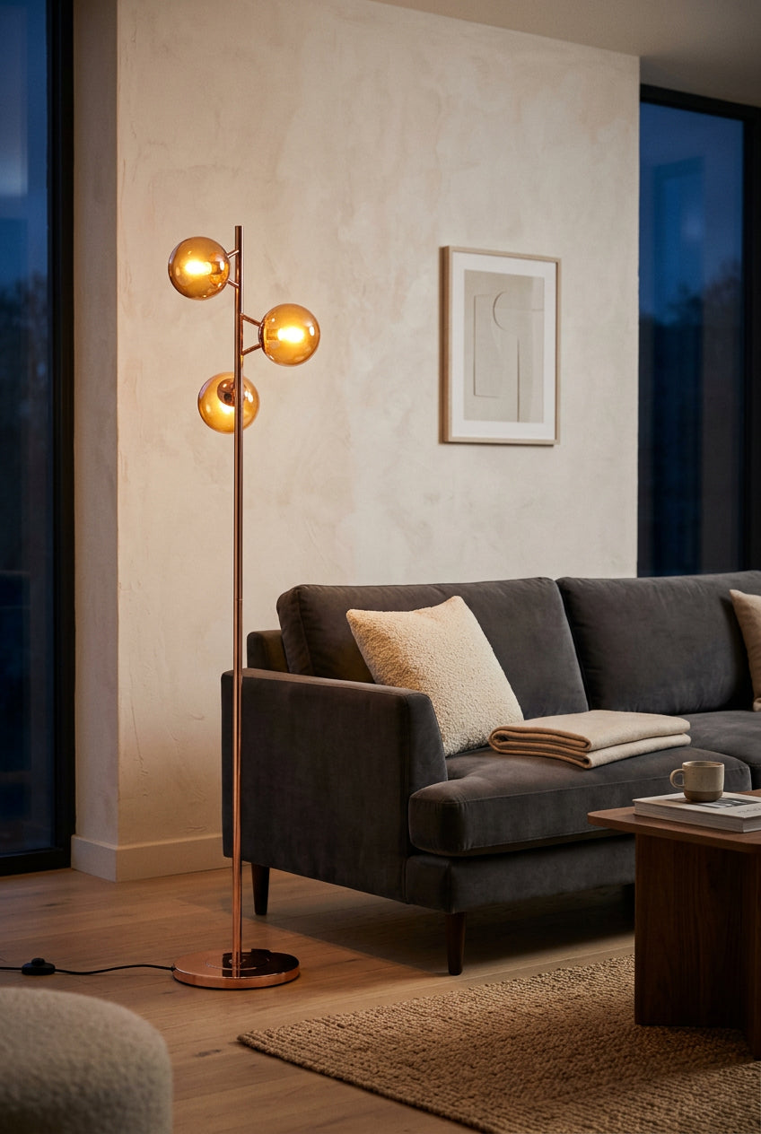 Copper Finish Floor Standing Lamp with Three Lights | Karter
