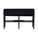 Black Console Table with Sturdy Frame and 2 Rattan-Front Drawers