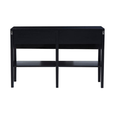 Black Console Table with Sturdy Frame and 2 Rattan-Front Drawers