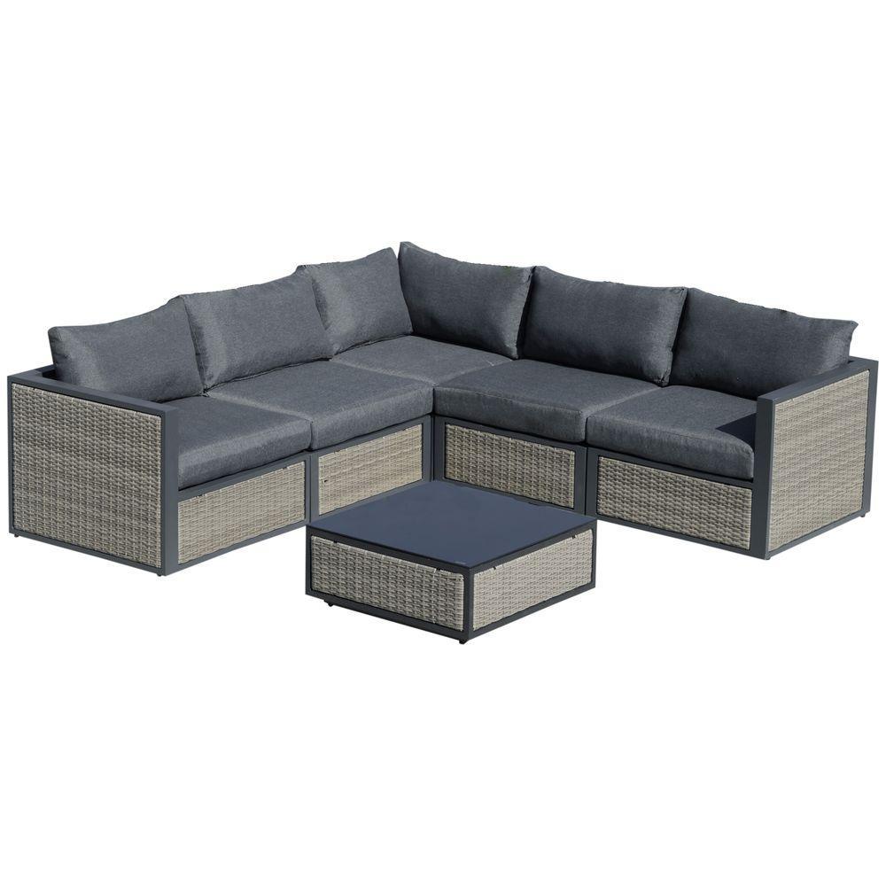 6 PCs Patio PE Rattan Sofa Set Sectional Conversation Furniture Set - Shades 4 Seasons