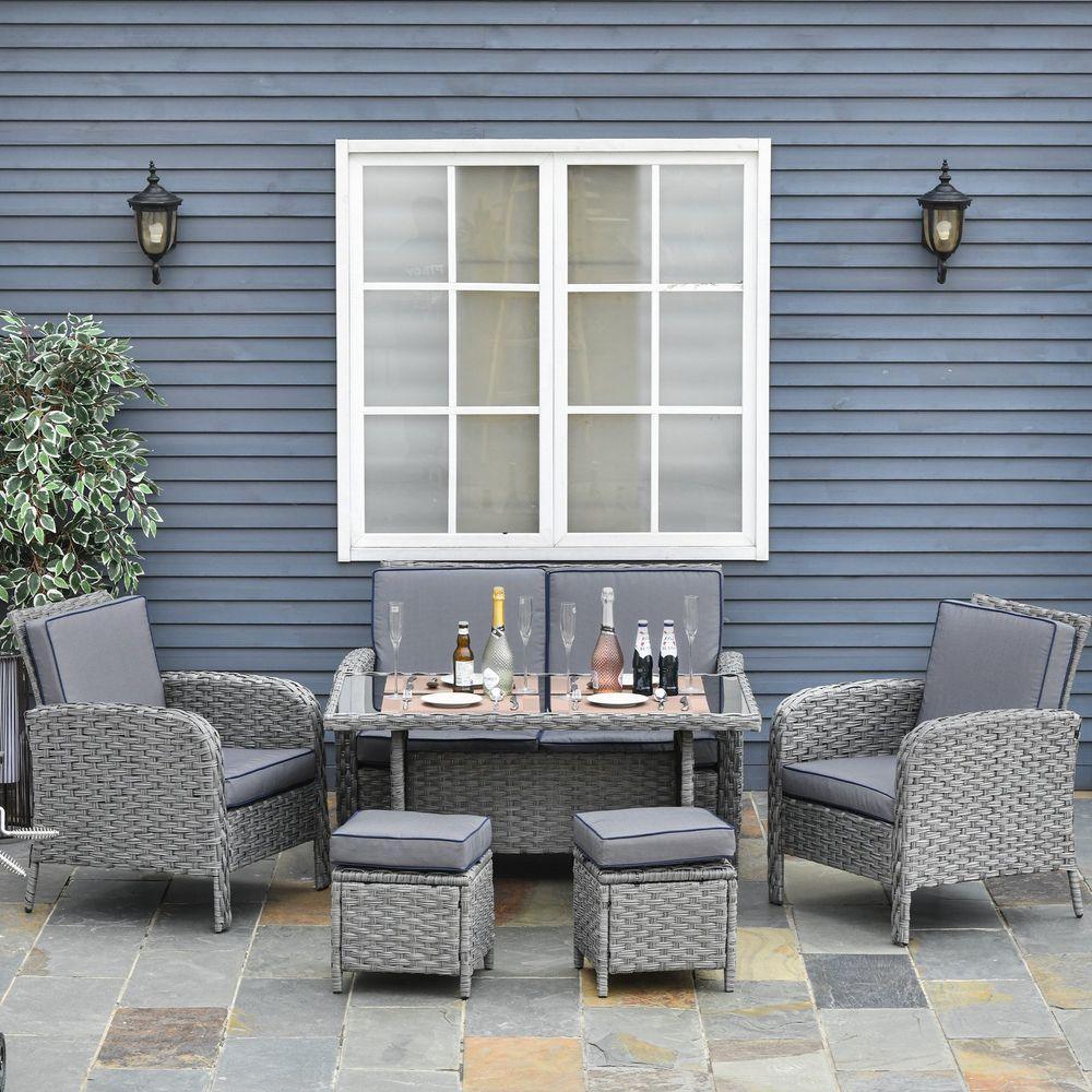 6 PCS Patio Rattan Dining Table Sets All Weather PE Wicker Sofa Furniture Set - Shades 4 Seasons