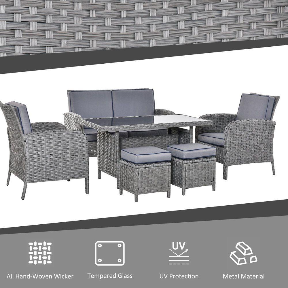 6 PCS Patio Rattan Dining Table Sets All Weather PE Wicker Sofa Furniture Set Outsunny