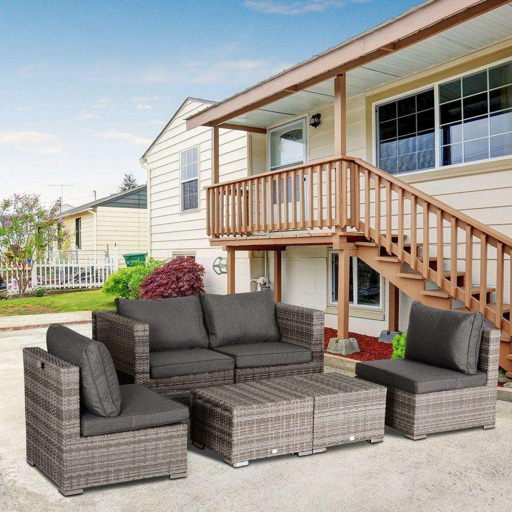 6-Seater Sofa & Coffee Table Rattan Outdoor Garden Furniture Set Outsunny