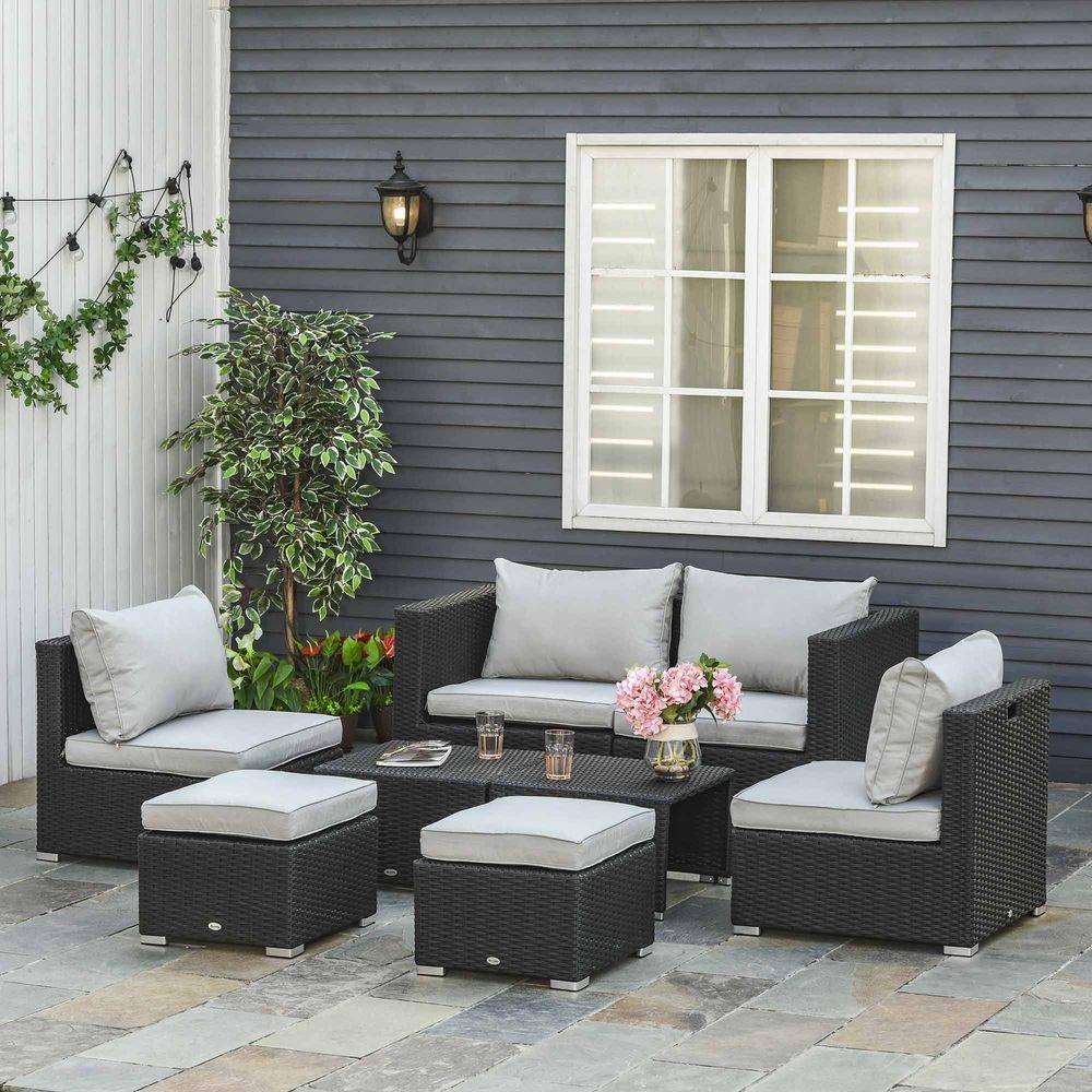 6-Seater Sofa & Coffee Table Rattan Outdoor Garden Furniture Set Outsunny