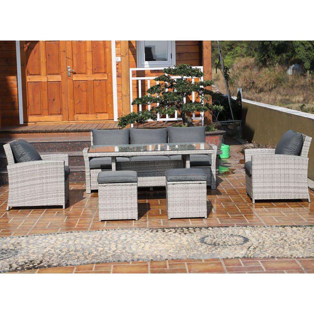 6Pcs Rattan Dining Set Sofa Table Footstool Outdoor w/ Cushion Garden Furniture Outsunny