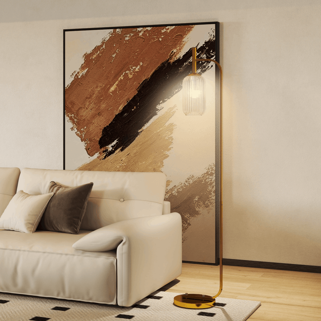 HOMCOM Modern Floor Lamp with Glass Lampshade, Foot Switch for Living Room HOMCOM