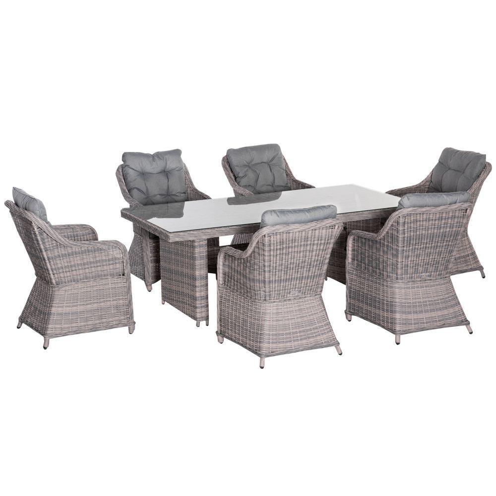 7 PCS Patio PE Rattan Wicker Dining Table Set Furniture w/ Tempered Glass - Shades 4 Seasons