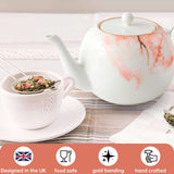 London Boutique Teapot, Teapots for 4 with Built-in Filter for Loose Leaf Tea, 1.2L Large Teapot, White Teapot with Gold Rim, Lightweight, Fine China Teapot Set Perfect Tea Maker for Tea Lovers