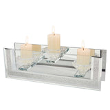 London Boutique Mirrored Candle Holder for 3 Candles – Sparkling Silver Frame with K9 Crystal Holders, Luxury Glass Tea Light & Votive Display Stand, Home Décor & Gift Idea (Flower Cups)