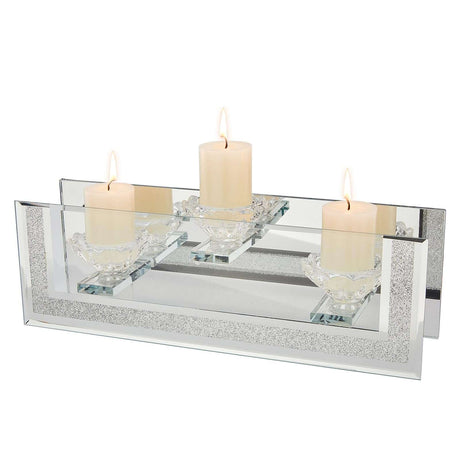 London Boutique Mirrored Candle Holder for 3 Candles – Sparkling Silver Frame with K9 Crystal Holders, Luxury Glass Tea Light & Votive Display Stand, Home Décor & Gift Idea (Flower Cups)