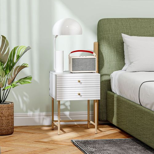 HOMCOM Bedside Tables Set of 2 with 2 Drawers for Bedroom HOMCOM