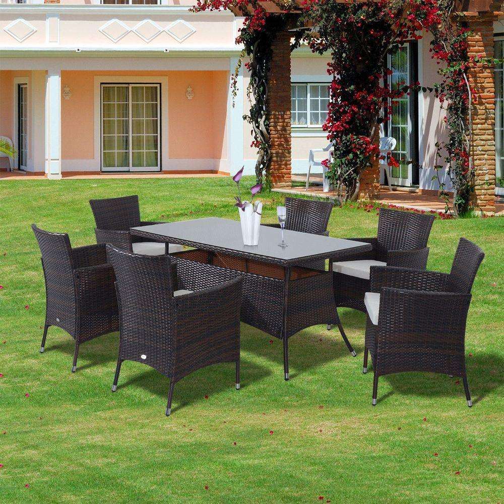 7Pc Rattan Garden Furniture Dining Set: 1 x Rectangular Outsunny