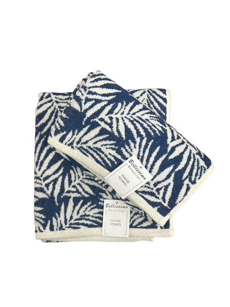 Botanical Leaf Turkish Cotton Jacquard Towel navy Hand Towel Bellissimo Home