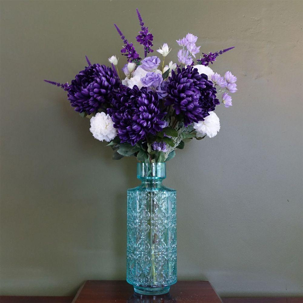 80cm Purple Chrysanthemum Arrangement Glass Vase Leaf