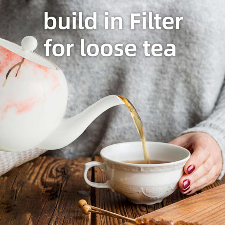 London Boutique Teapot, Teapots for 4 with Built-in Filter for Loose Leaf Tea, 1.2L Large Teapot, White Teapot with Gold Rim, Lightweight, Fine China Teapot Set Perfect Tea Maker for Tea Lovers