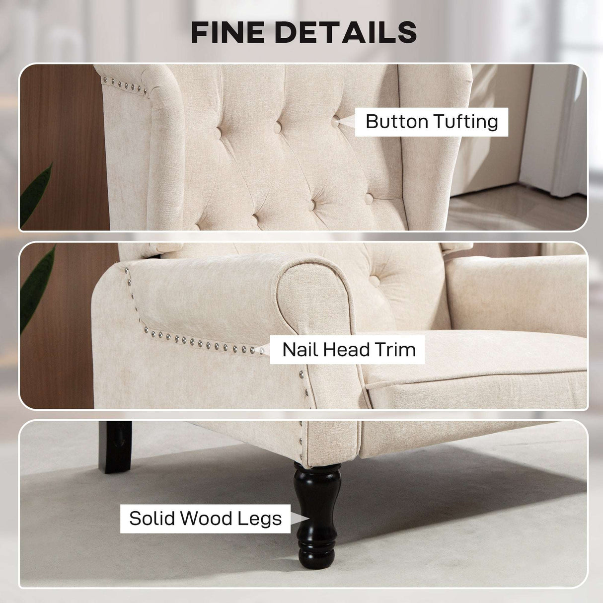 HOMCOM 150 Degree Reclining Vintage Armchair with footrest