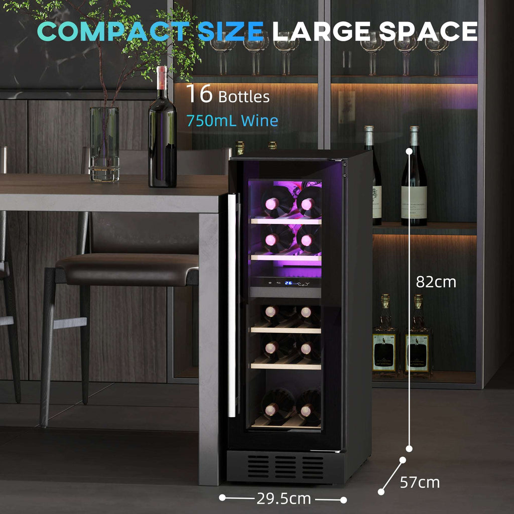 HOMCOM 16 Bottle Dual Zone Built-in Wine Cooler Fridge with Glass Door