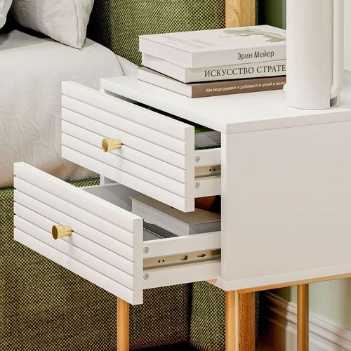 HOMCOM Bedside Tables Set of 2 with 2 Drawers for Bedroom HOMCOM