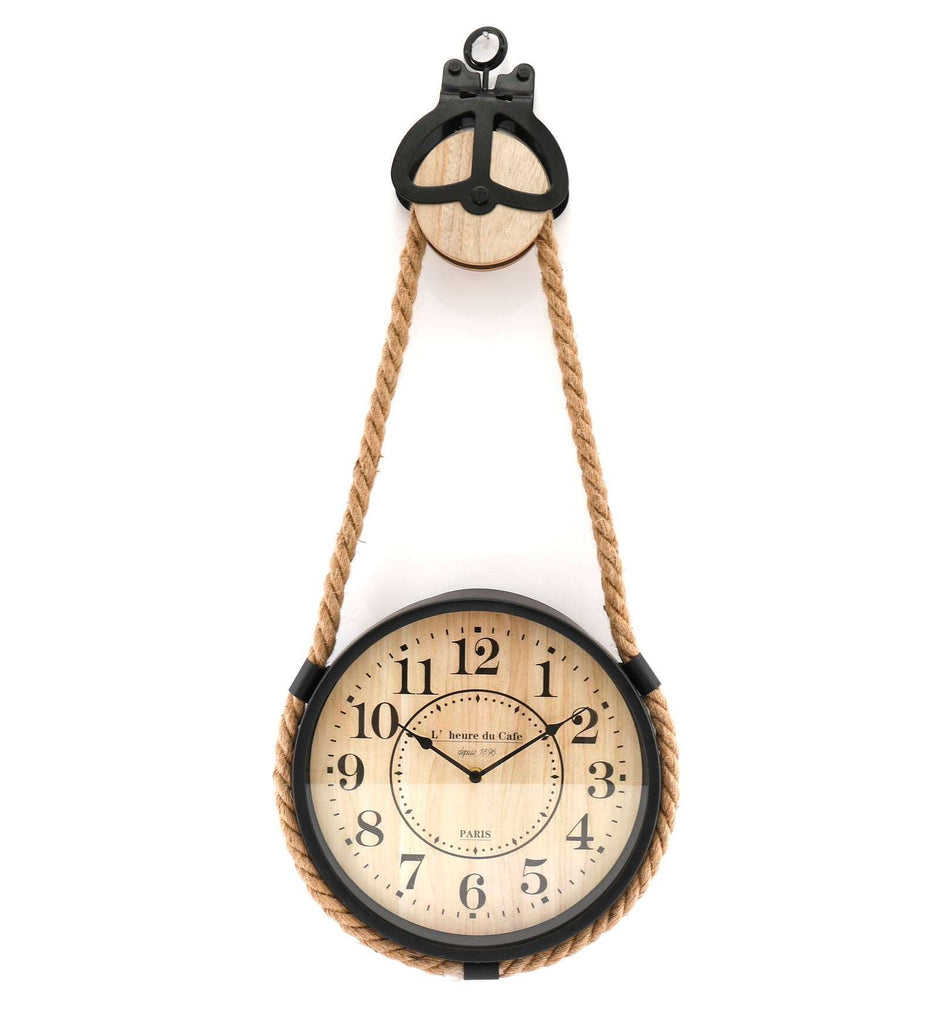 Industrial Hanging Rope Round Black Metal Clock Geko Products