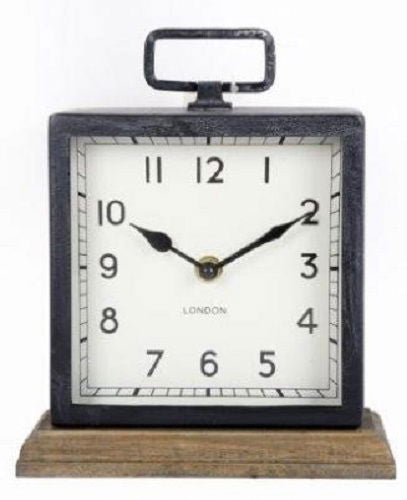 Metal Clock with Wooden Base Geko Products