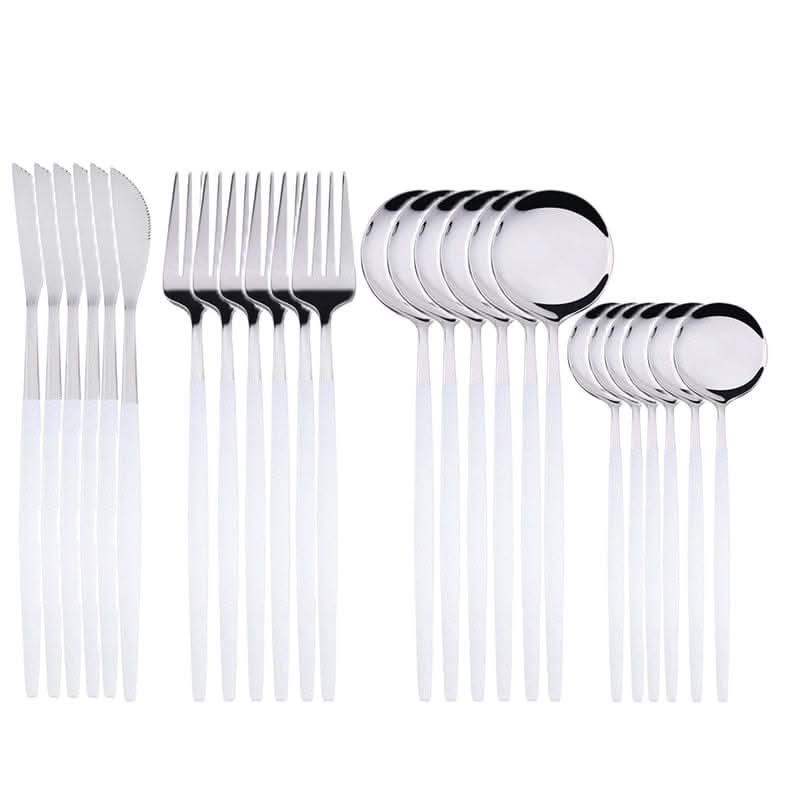 Kitchen Essentials Gold Cutlery Dinnerware Set White silver Kitchen Essentials