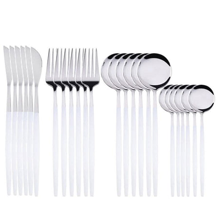 Kitchen Essentials Gold Cutlery Dinnerware Set White silver Kitchen Essentials