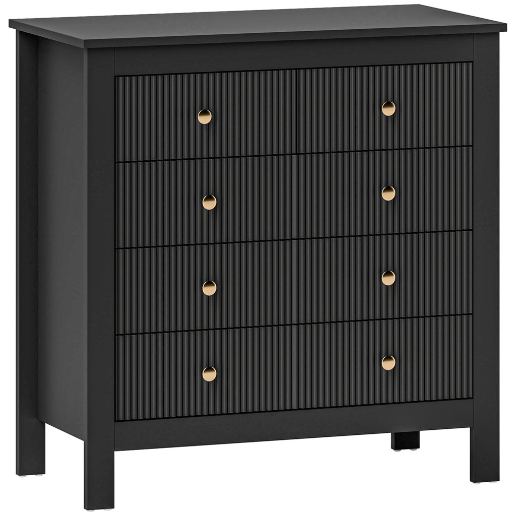 HOMCOM Fluted Bedroom Chest of Drawers w/ 5 Drawers Gold Tone Handles Black HOMCOM