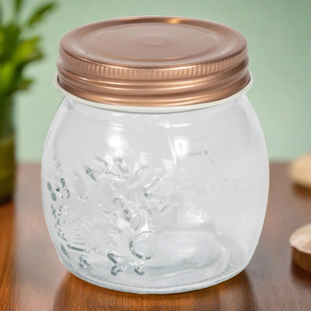 Kitchen Glass Embossed Storage Jar With Copper Screw Lid - Small - Shades 4 Seasons