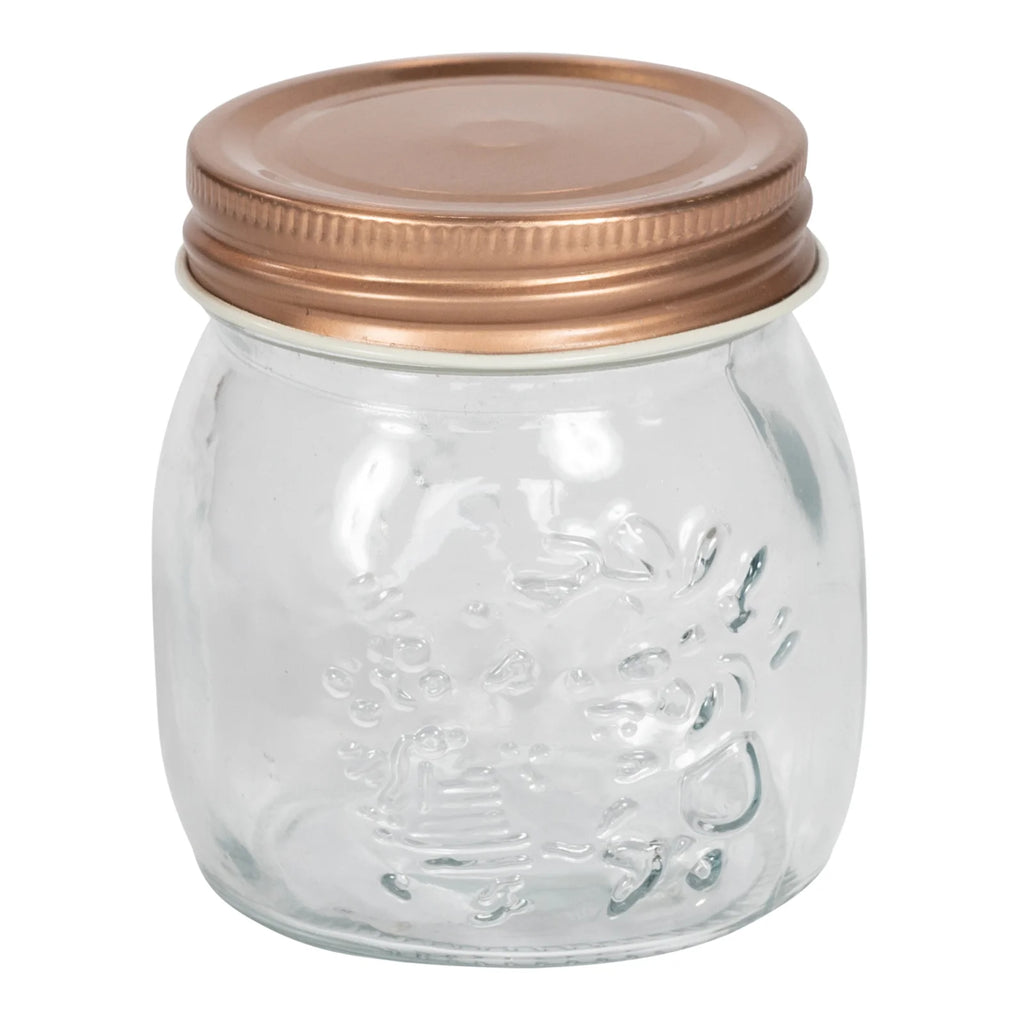 Kitchen Glass Embossed Storage Jar With Copper Screw Lid - Large - Shades 4 Seasons