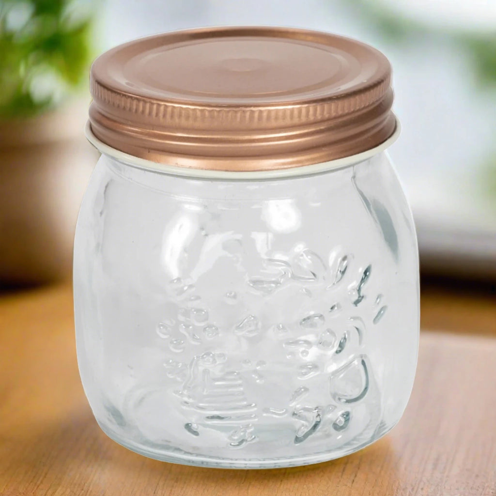 Kitchen Glass Embossed Storage Jar With Copper Screw Lid - Large - Shades 4 Seasons