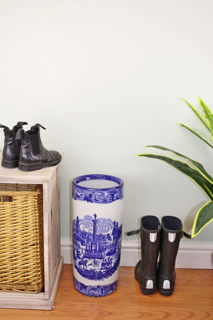 Umbrella Stand, Vintage Blue & White Townscape Design Geko Products