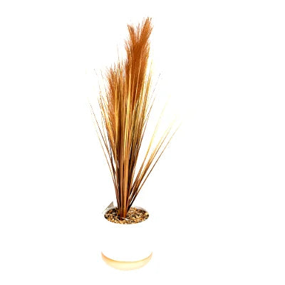 Artificial Grasses In A White Pot With Brown Feathers - 50cm - Shades 4 Seasons