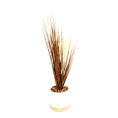 Artificial Grasses In A White Pot With White Feathers - 50cm - Shades 4 Seasons
