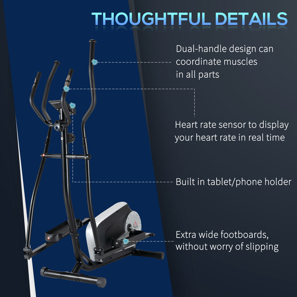 HOMCOM Elliptical Cross Trainer w/ Adjustable Resistance, LCD Monitor, Wheels HOMCOM