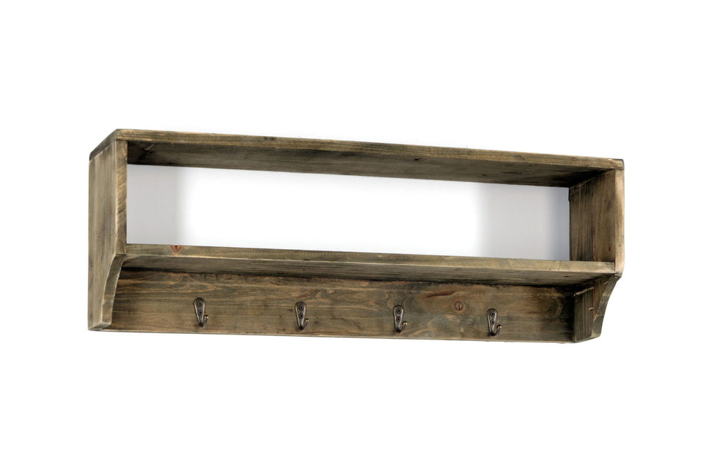 Wooden Wall Shelf with 4 Hooks 54 x 10 x 18 cm Geko Products