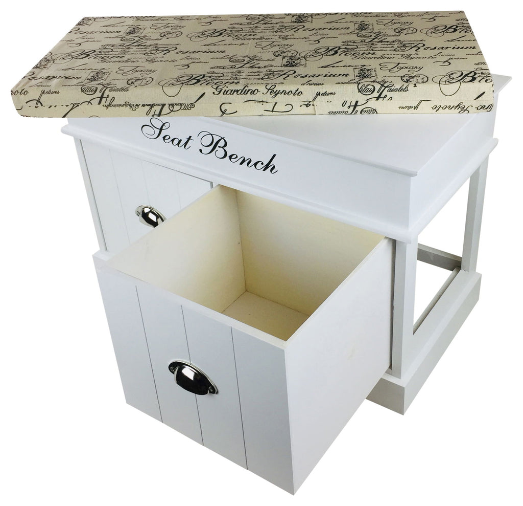 White Seat Bench With 2 Drawers & Lid 70cm Geko Products