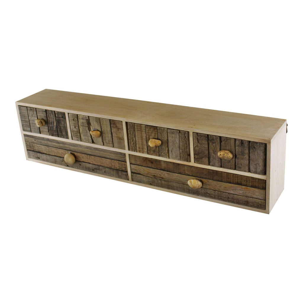 6 Drawer Unit, Driftwood Effect Drawers With Pebble Handles, Freestanding or Wall Mountable Geko Products