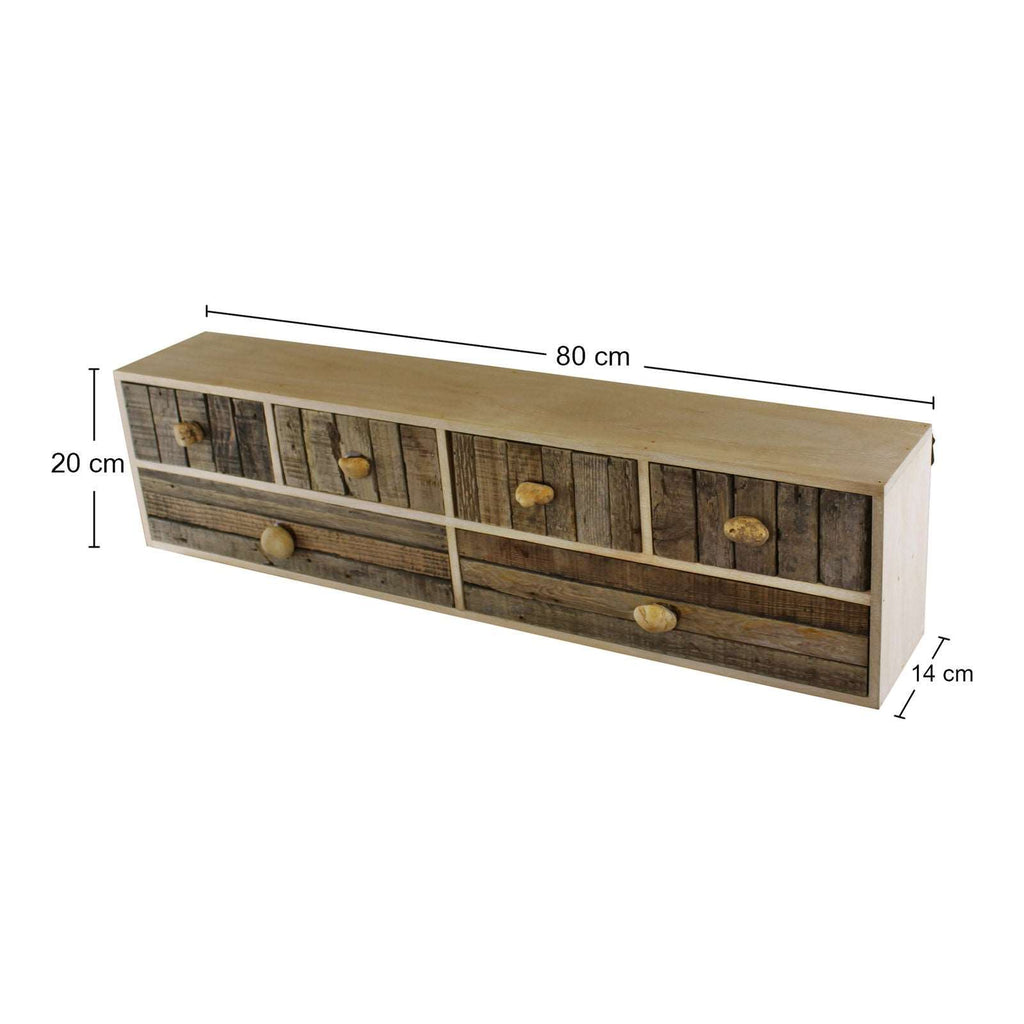 6 Drawer Unit, Driftwood Effect Drawers With Pebble Handles, Freestanding or Wall Mountable Geko Products